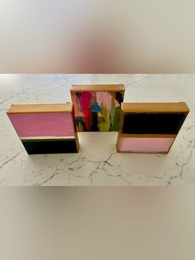 Set of 3 Original Abstract Mini Canvases | Pink Navy Multicolor | "Middle Child"